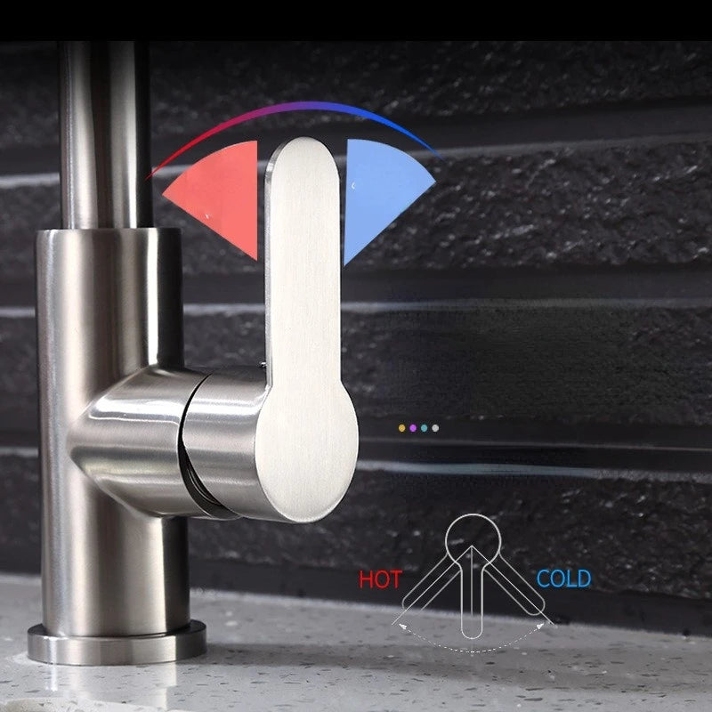 304 stainless steel pull-out washbasin faucet sink household kitchen telescopic sink hot and cold anti-splash water