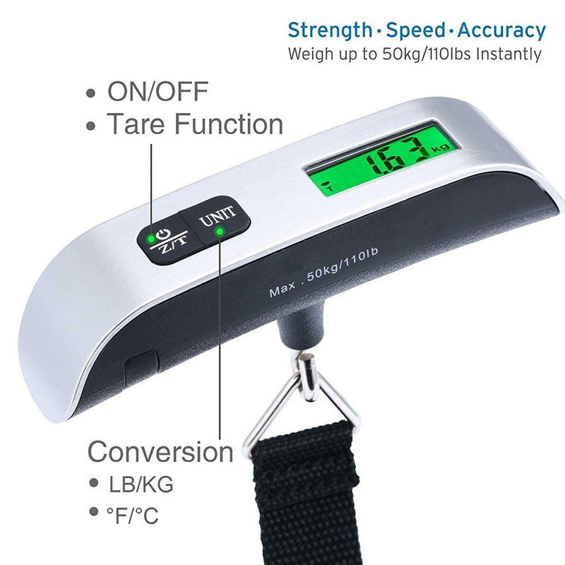 Green Backlit Digital Electronic Scale Temperature Function Electronic Travel Luggage Scale