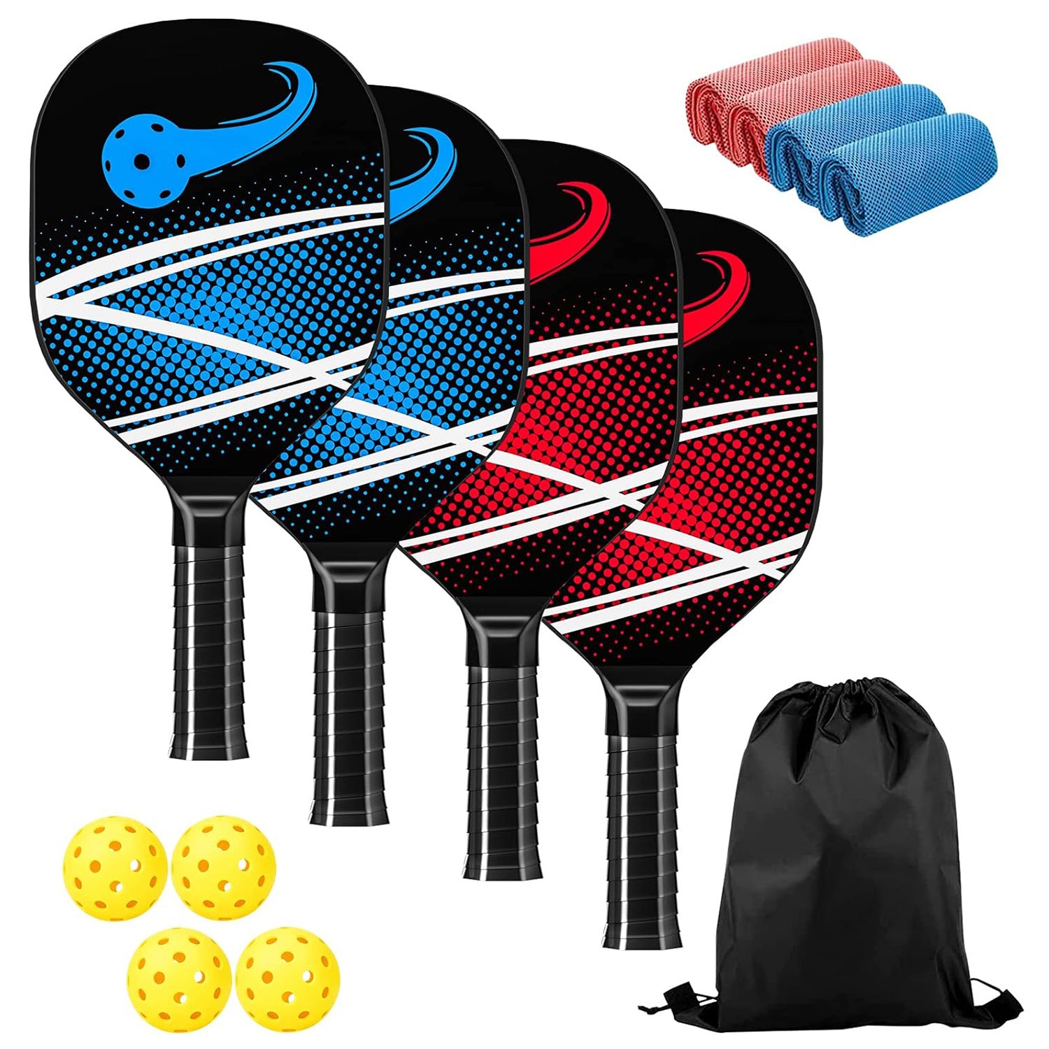 Non-Slip Pickleball Paddles wood pique racket outdoor sports 4 Paddles + 4 Balls