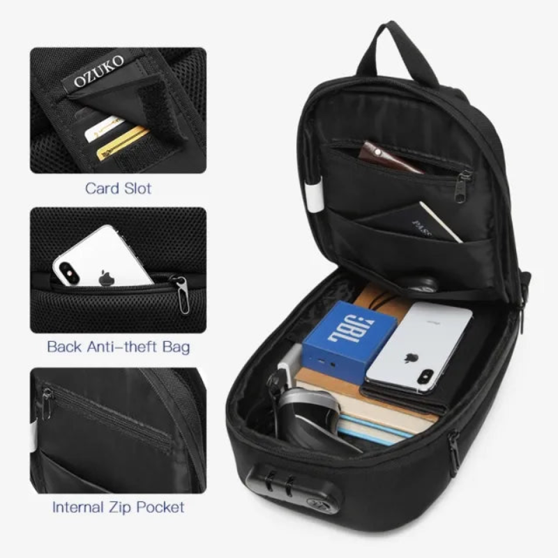 Ozuko 9270 Crossbody Nylon Sports Chest Bag Men's Waterproof USB Multifunctional Anti-theft Shoulder Bag