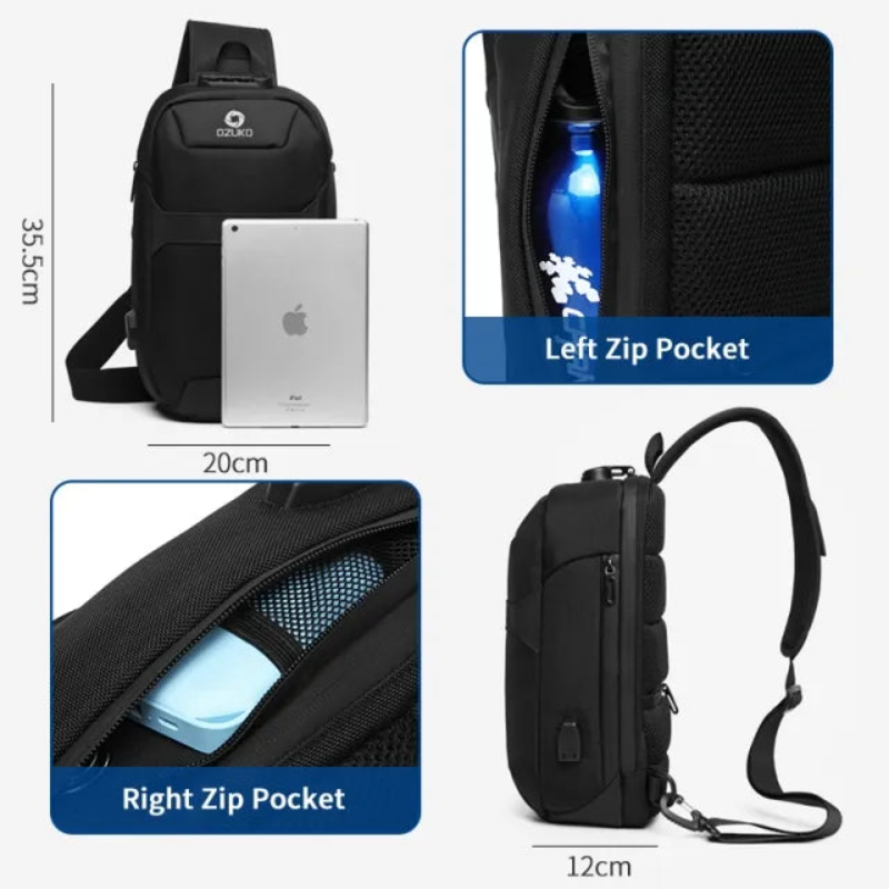 Ozuko 9270 Crossbody Nylon Sports Chest Bag Men's Waterproof USB Multifunctional Anti-theft Shoulder Bag