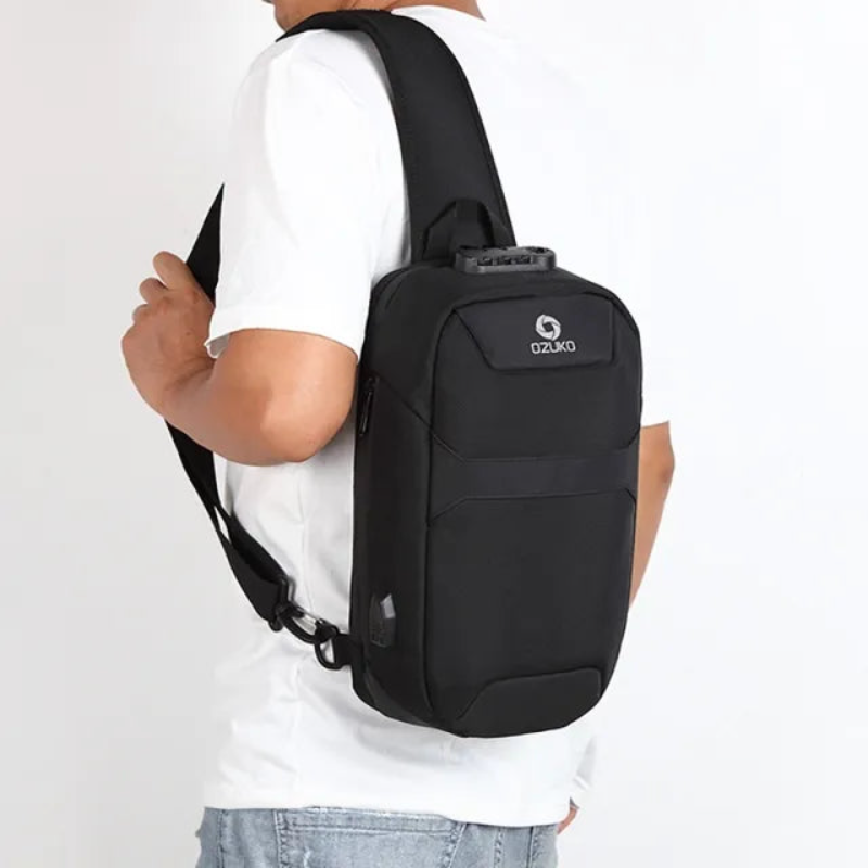 Ozuko 9270 Crossbody Nylon Sports Chest Bag Men's Waterproof USB Multifunctional Anti-theft Shoulder Bag